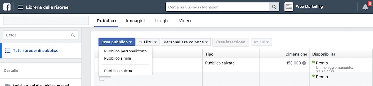 creazione pubblico personalizzato facebook